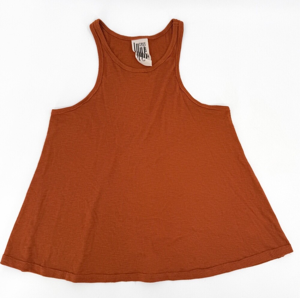 Free People Tank Top Womens Small Orange Ribbed Racerback Knit Made USA